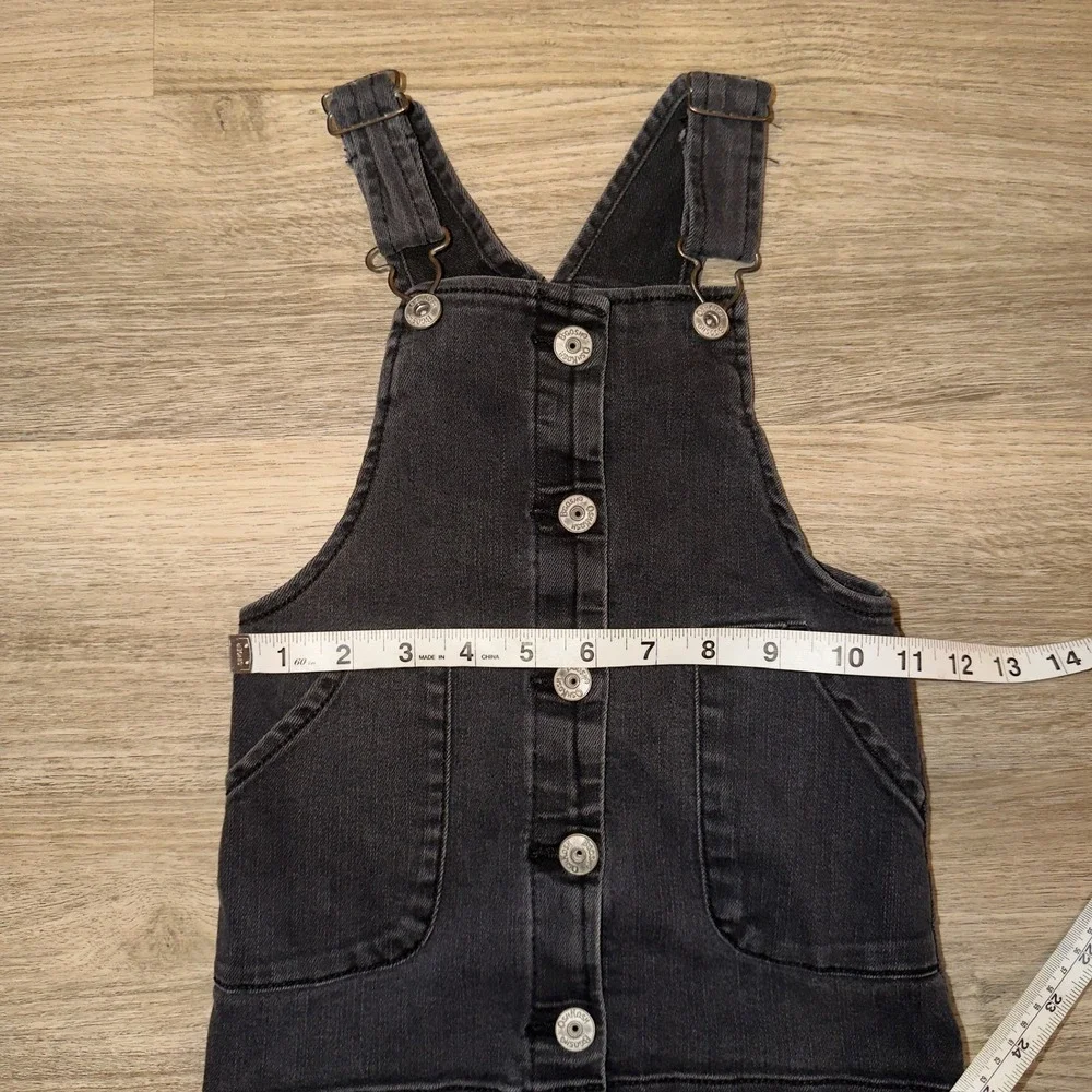 OshKosh‎ Denim Overall Dress 2T Toddler Girls Black Button Front Pinafore